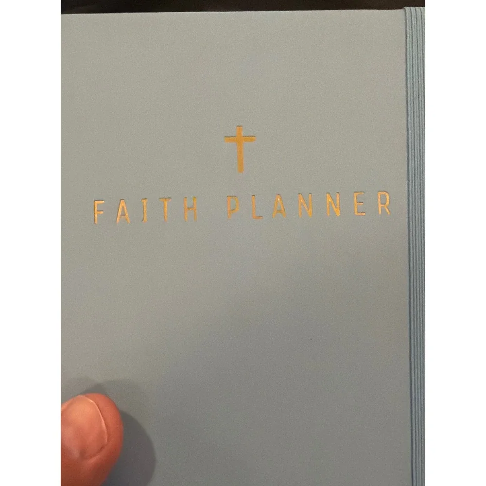 Faith Planner Daily Christian Journal Undated 6 Mo. Blue Faux Leather Gold Cross